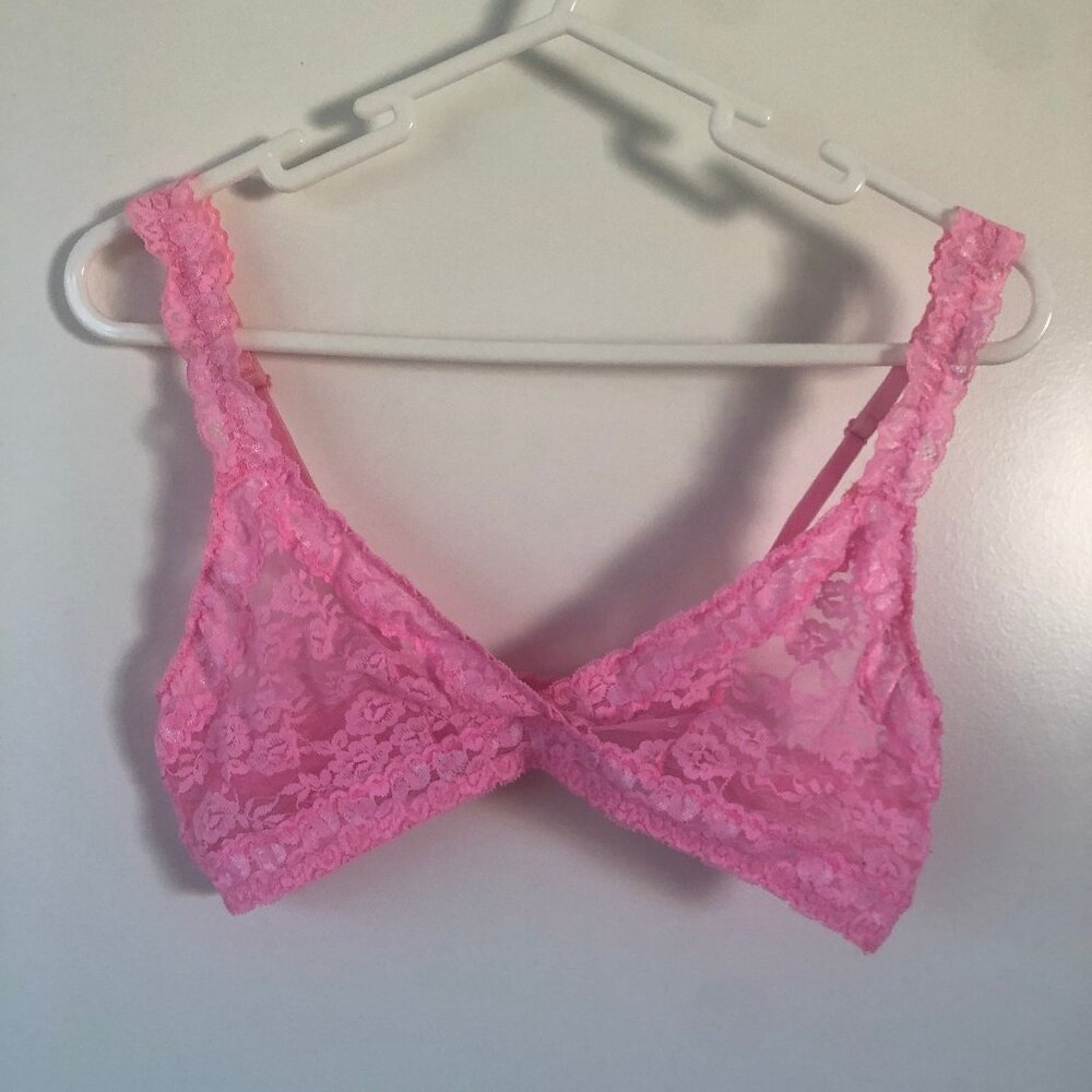Pink Lace Unlined Plunge Bra - XS